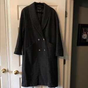 JOFELD Charcoal Double-Breasted Shawl-Collar Wool Blend Coat